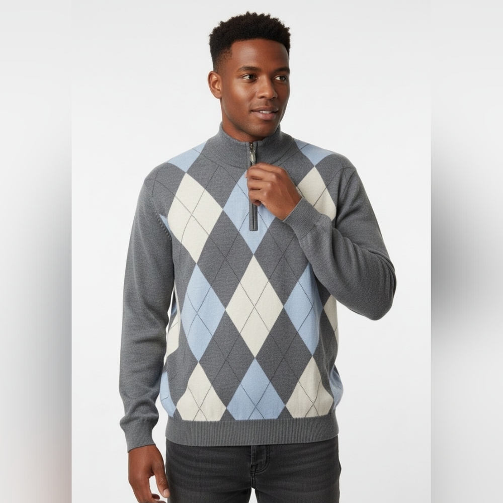 Stile Di Vita 100% Merino Wool Argyle Quarter-Zip S